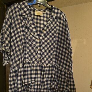 Maeve Navy and White Gingham Button-Front Tunic